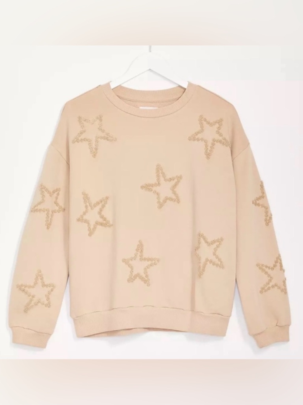Lou & Grey Stardust Star Print Terry Sweatshirt Size Medium Beige USA July 4th